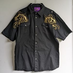 Atti - Kingdom Black & Gold Men's short sleeve shirt, snap up closure, XL
